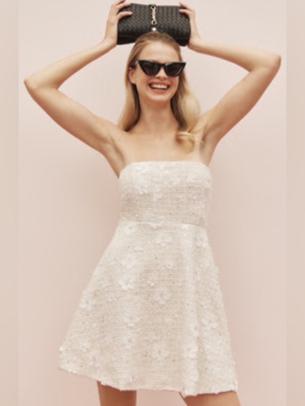 Anthropologie SUNDREAM STRAPLESS TWEED FLORAL MINI DRESS